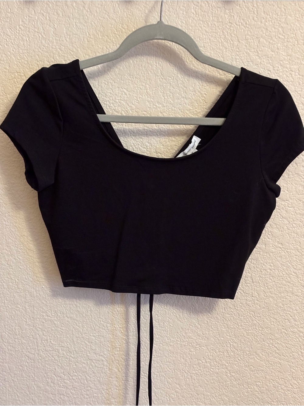 Ambiance Black Lace-Up Scoop Neck Crop Top with Hem Tie